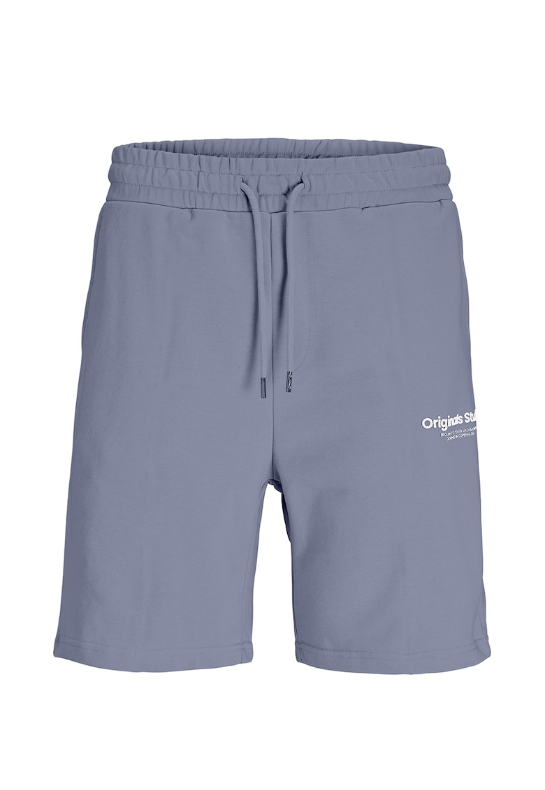 Pantaloni scurti din amestec de bumbac cu snur in talie - Negru - Albastru glaciar