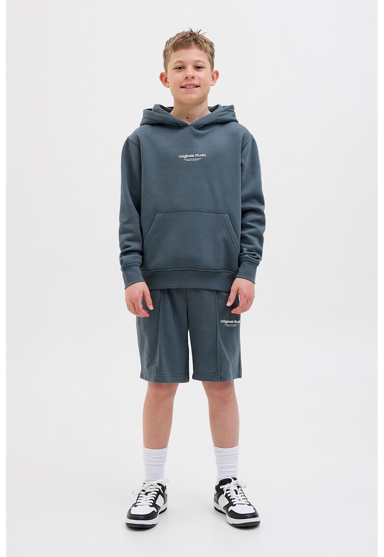 Pantaloni scurti din amestec de bumbac cu snur in talie - Negru - Albastru prafuit