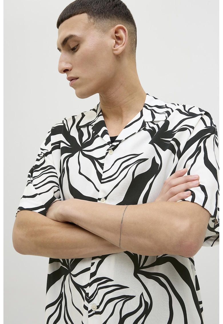 Camasa lejera cu model Jeff - Alb/Negru