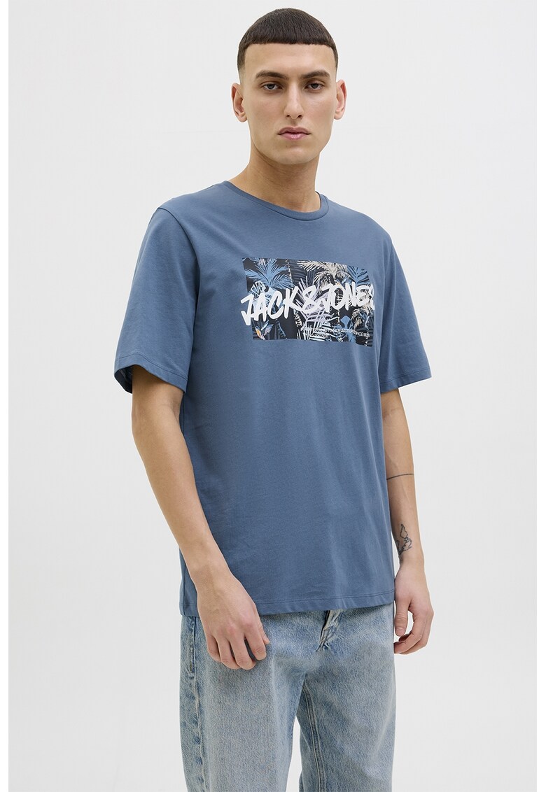 Tricou de bumbac cu imprimeu - Alb/Albastru lavanda