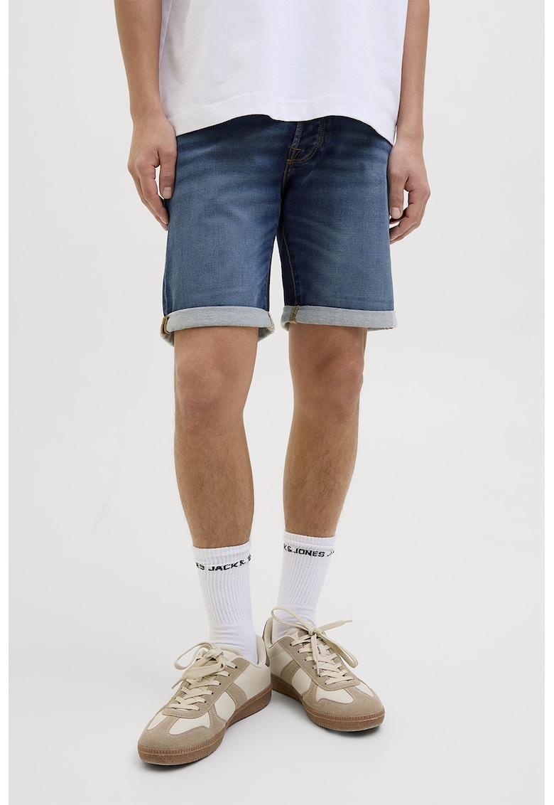 Pantaloni scurti din denim cu aspect decolorat - Albastru inchis