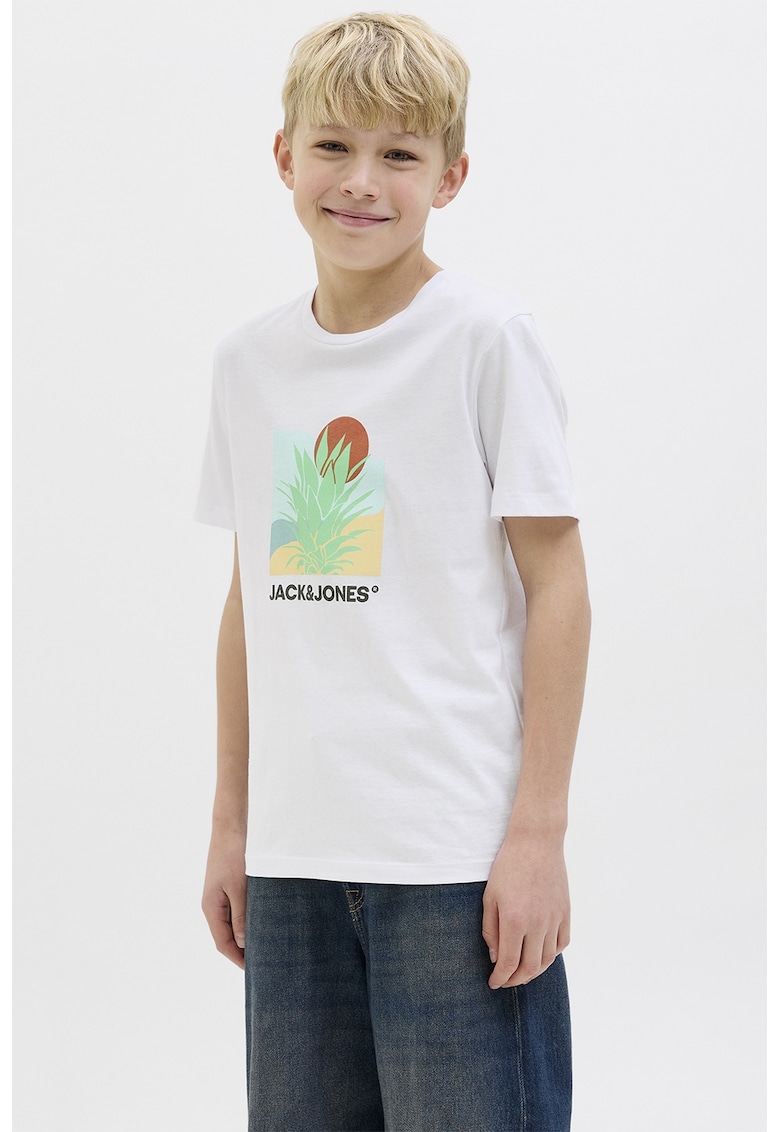 Tricou de bumbac cu imprimeu - Negru/Alb optic/Verde deschis