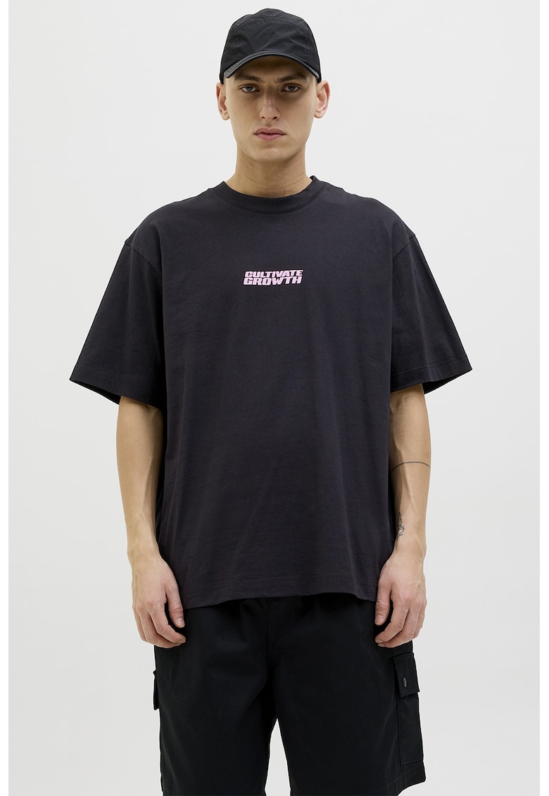 Tricou din bumbac cu decolteu la baza gatului