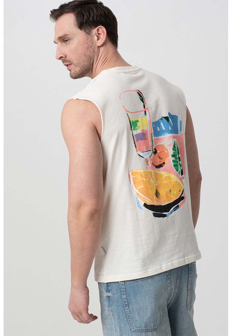 Tricou fara maneci cu model grafic pe spate