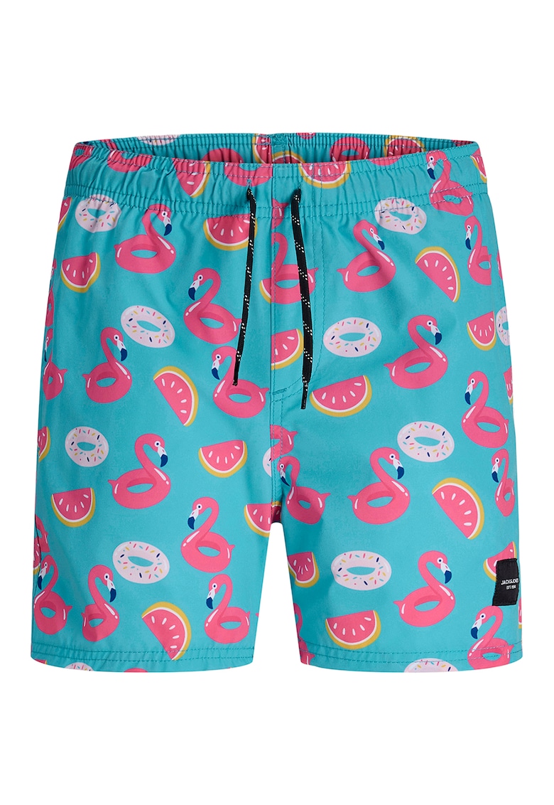 Pantaloni scurti cu snur de ajustare si imprimeu grafic Pantaloni scurti cu snur de ajustare si imprimeu grafic