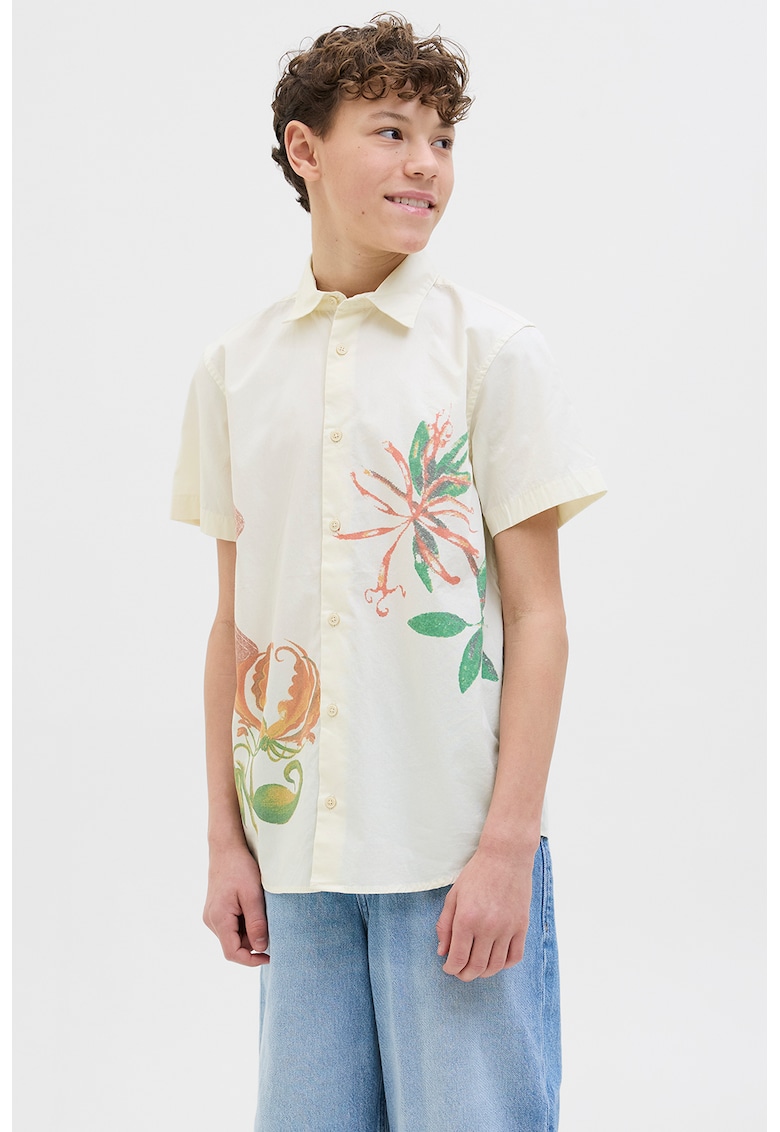 Camasa cu detalii cu model floral - Alb fildes