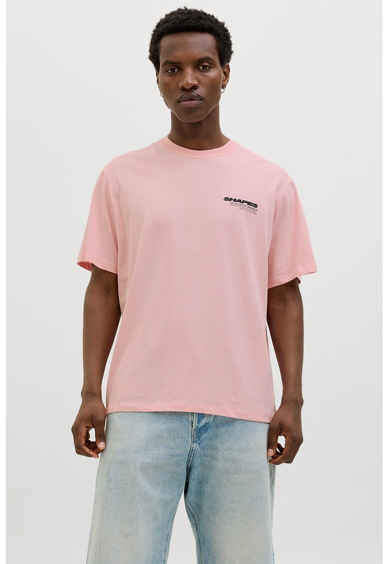 Tricou cu decolteu la baza gatului si imprimeu pe partea din spate - Piersica