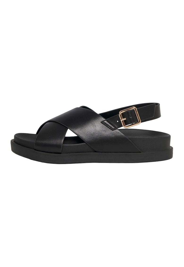 Sandale slingback cu talpa plata - Negru