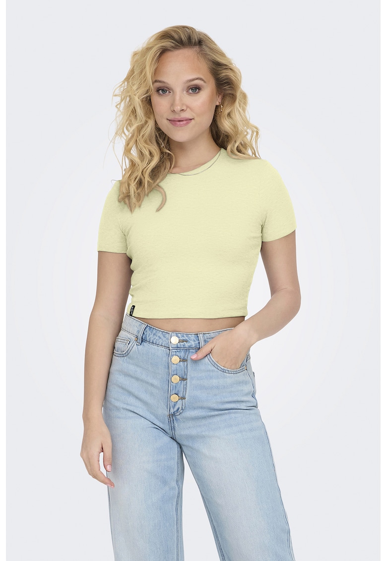 Tricou crop cu decolteu la baza gatului - Galben deschis