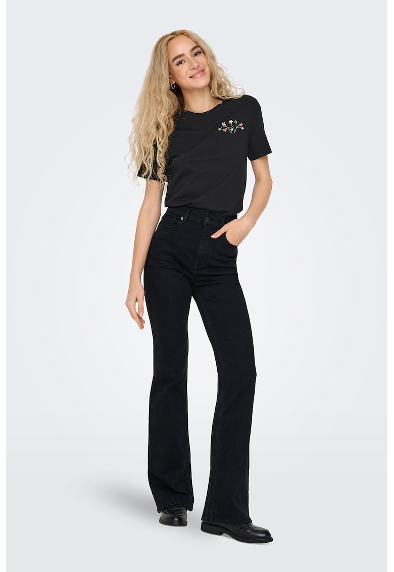 Tricou de bumbac organic cu imprimeu pe piept Polly - Negru/Roz deschis