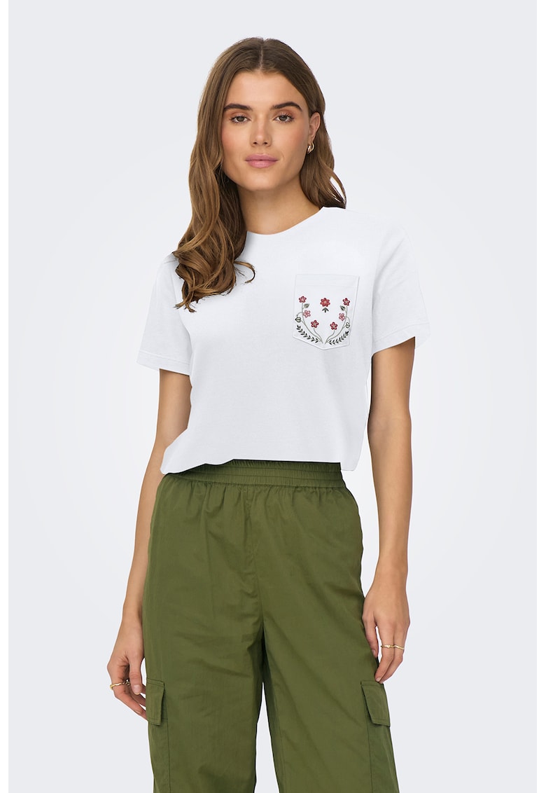 Tricou de bumbac organic cu imprimeu pe piept Polly - Alb
