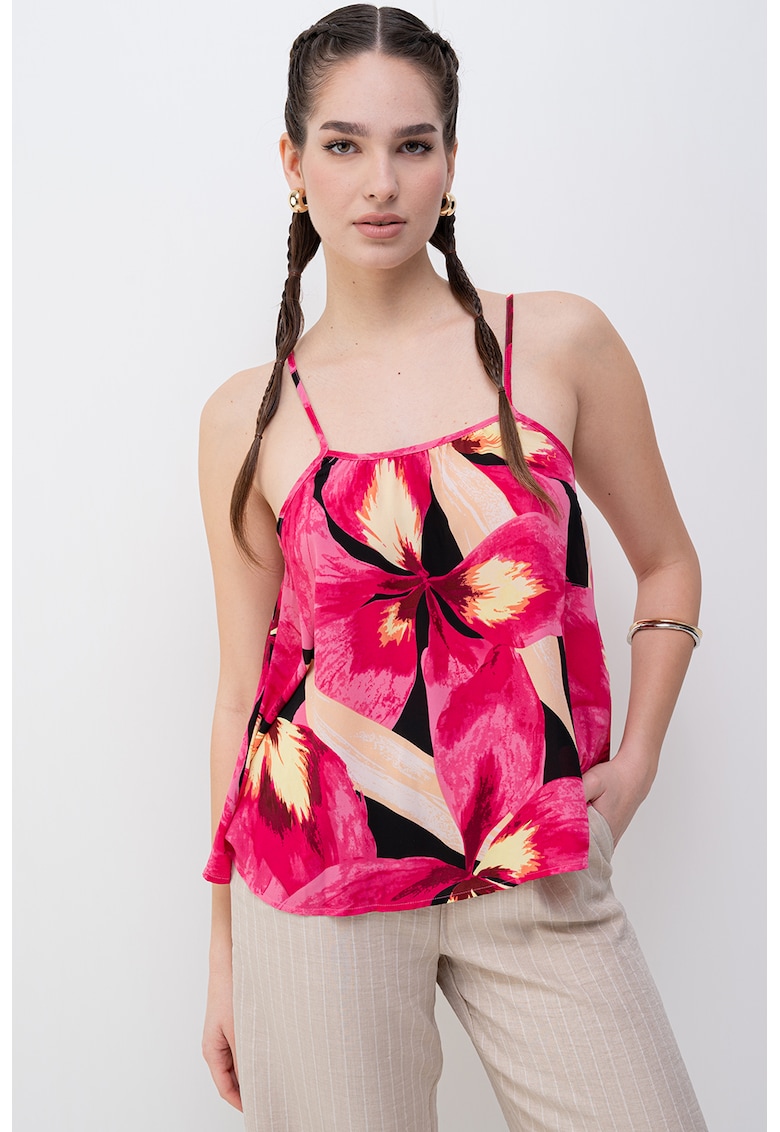 Top vaporos cu imprimeu floral - Negru/Galben/Roz