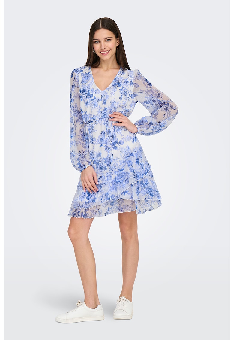 Rochie mini cu croiala in A si model floral