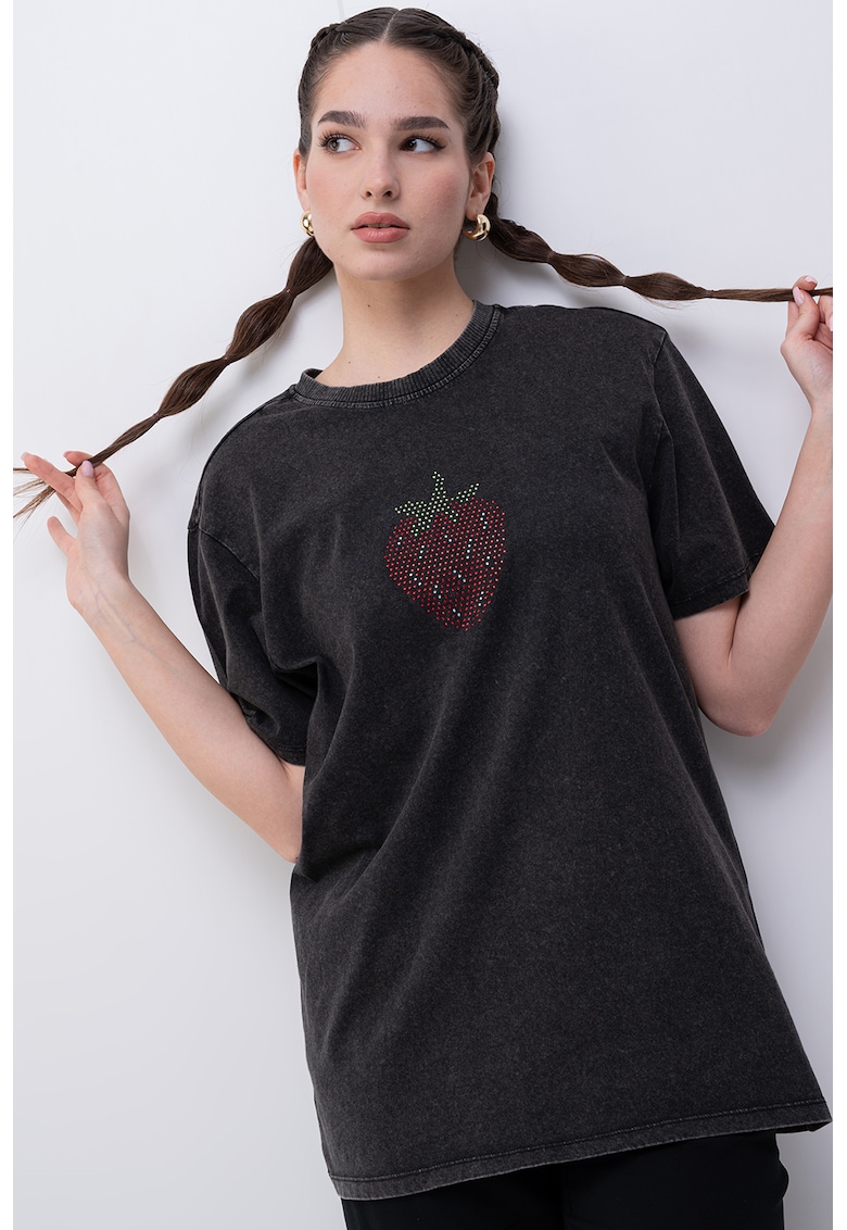 Tricou de denim cu decolteu la baza gatului