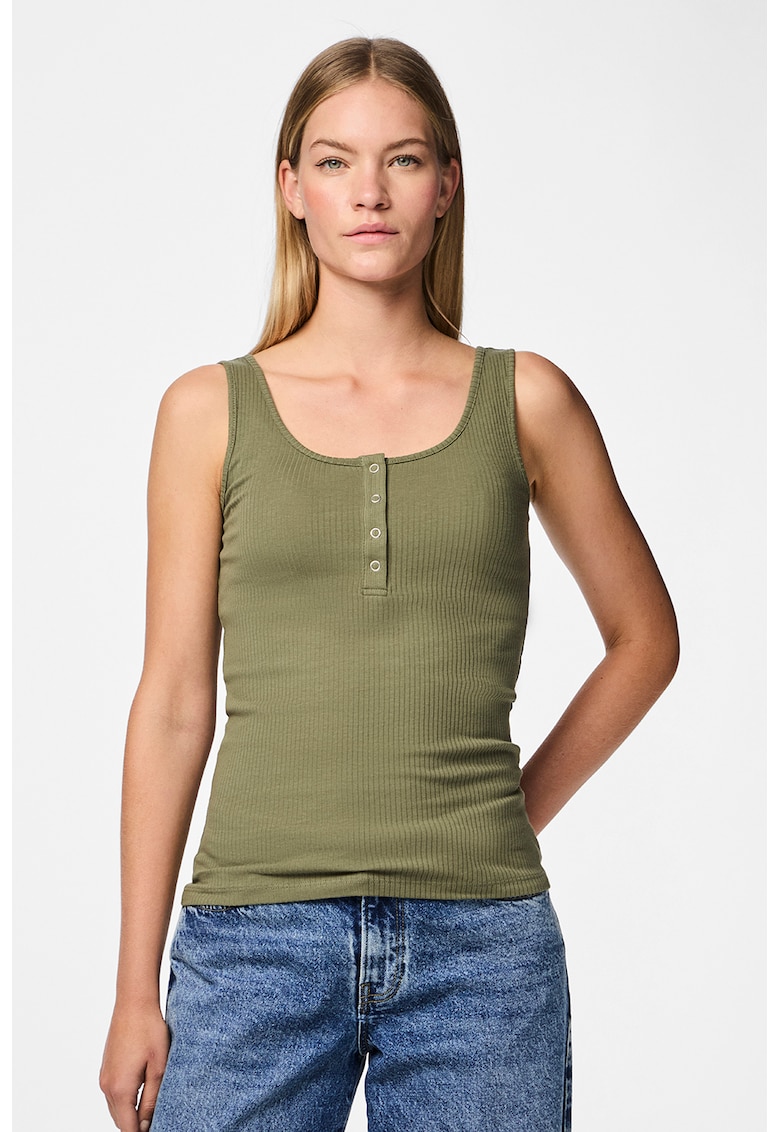 Top din amestec de bumbac organic cu decolteu henley