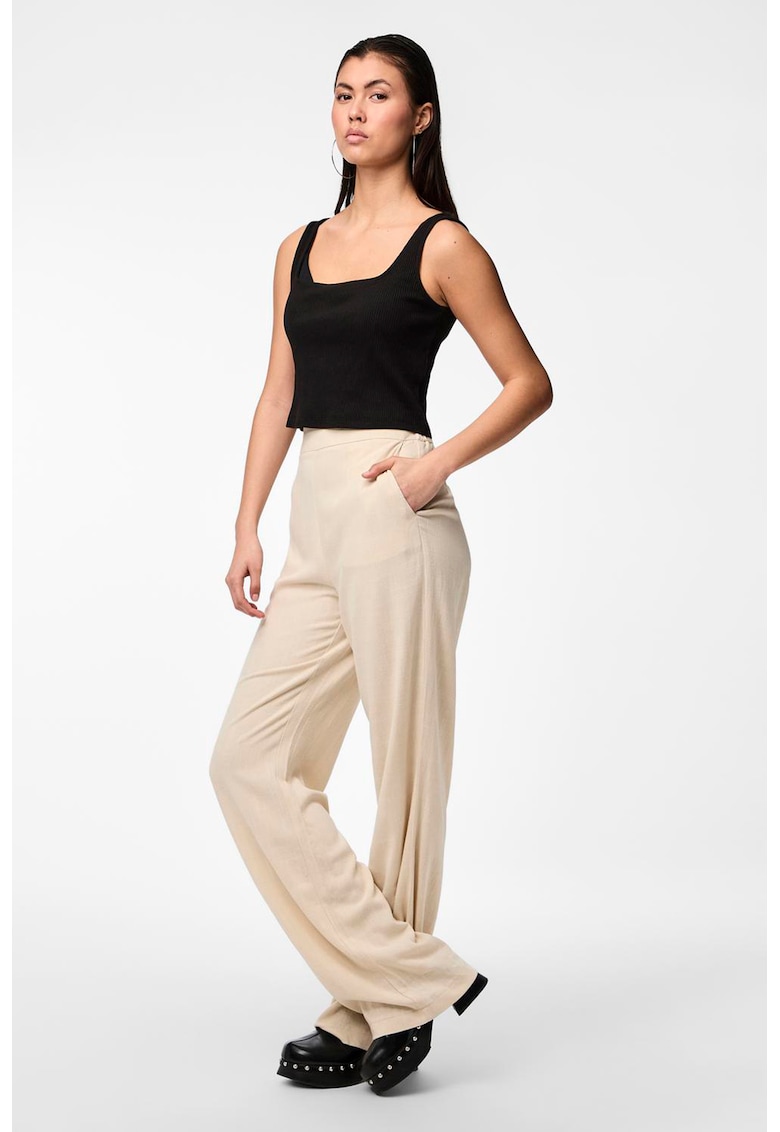 Pantaloni din amestec de in cu croiala ampla