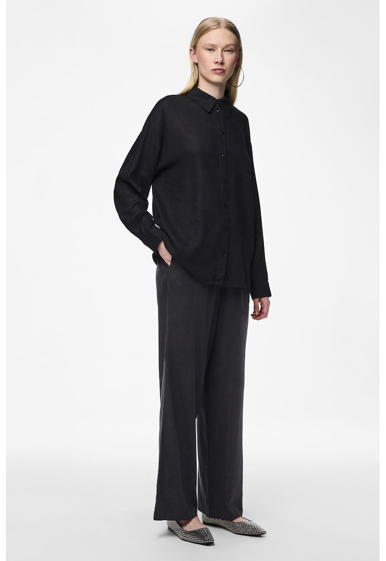 Pantaloni din amestec de in cu croiala ampla