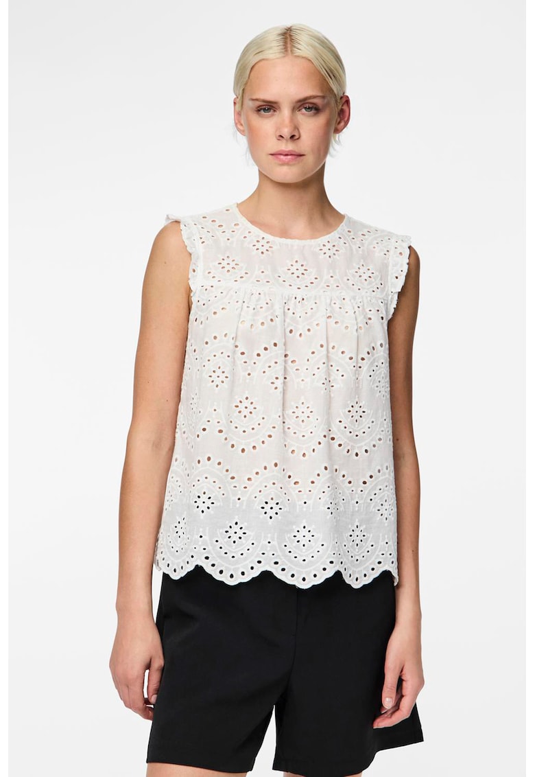 Top din dantela Sangallo - Alb