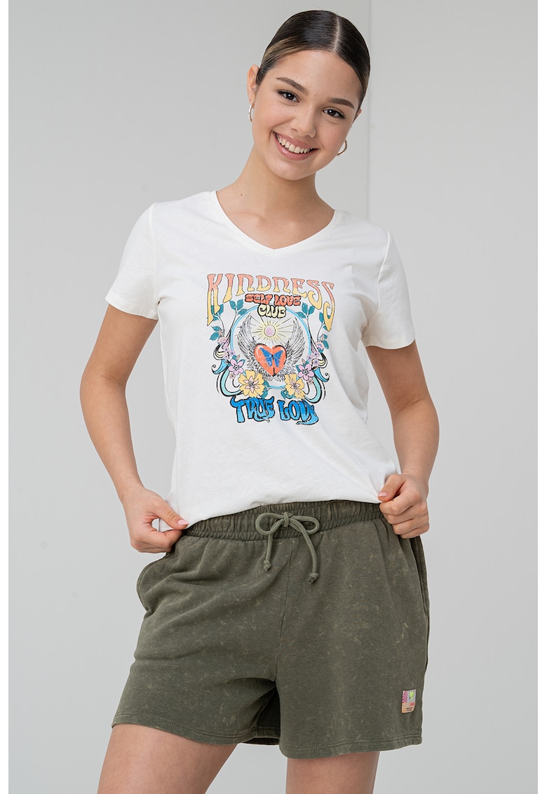 Tricou cu decolteu in V si imprimeu