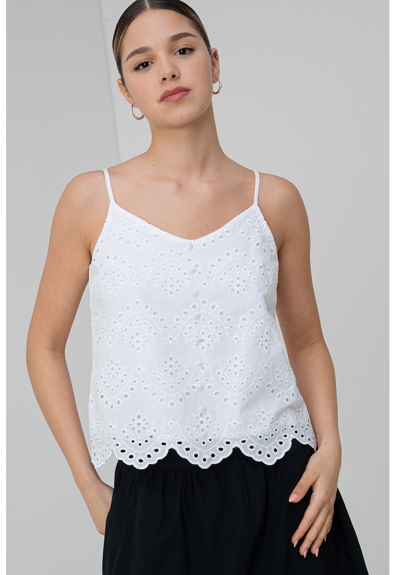 Top cu decolteu in V si aspect brodat