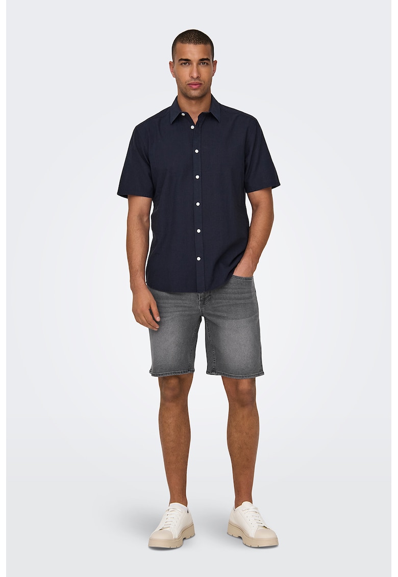 Bermude cu croiala dreapta si talie medie - Gri melange