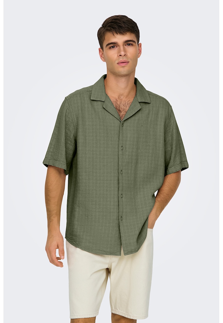 Camasa regular fit cu maneci scurte - Verde masliniu