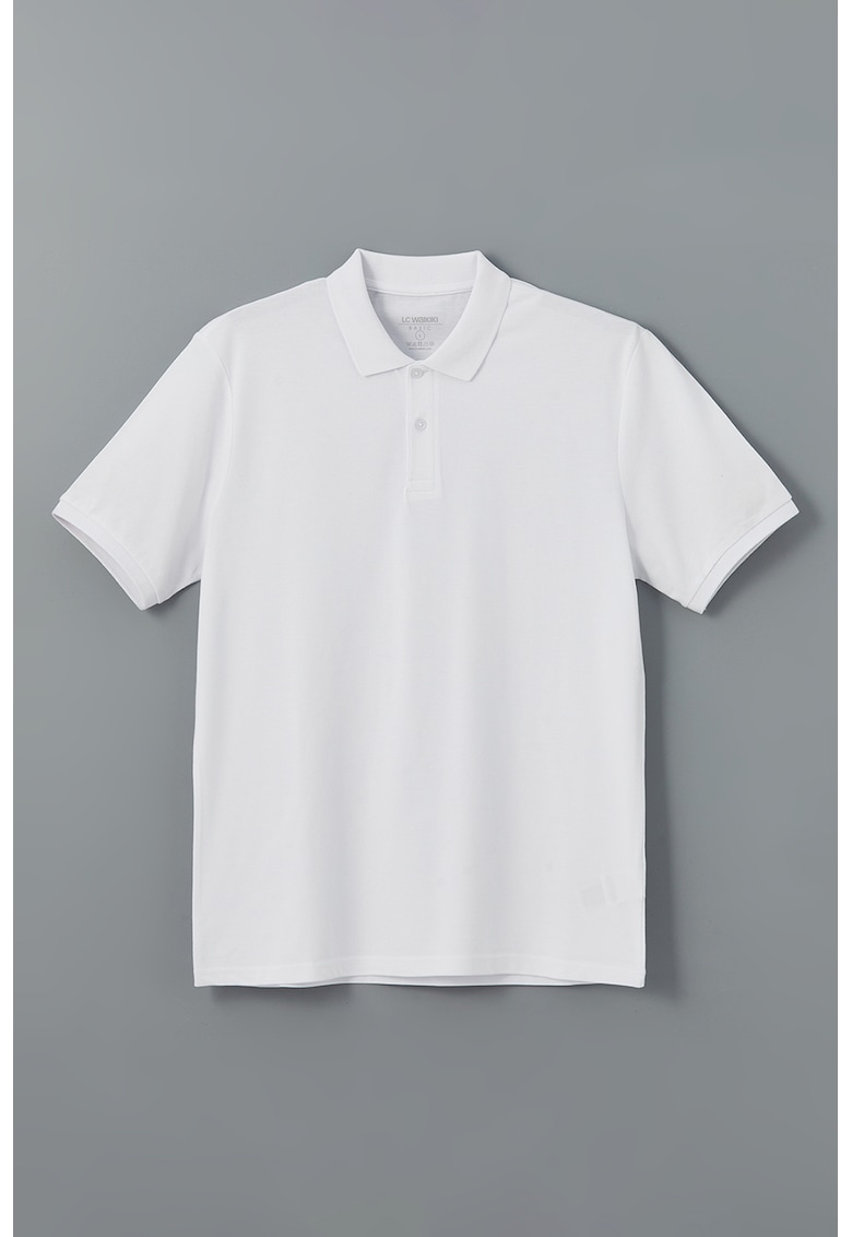 Tricou polo din bumbac pique - Alb