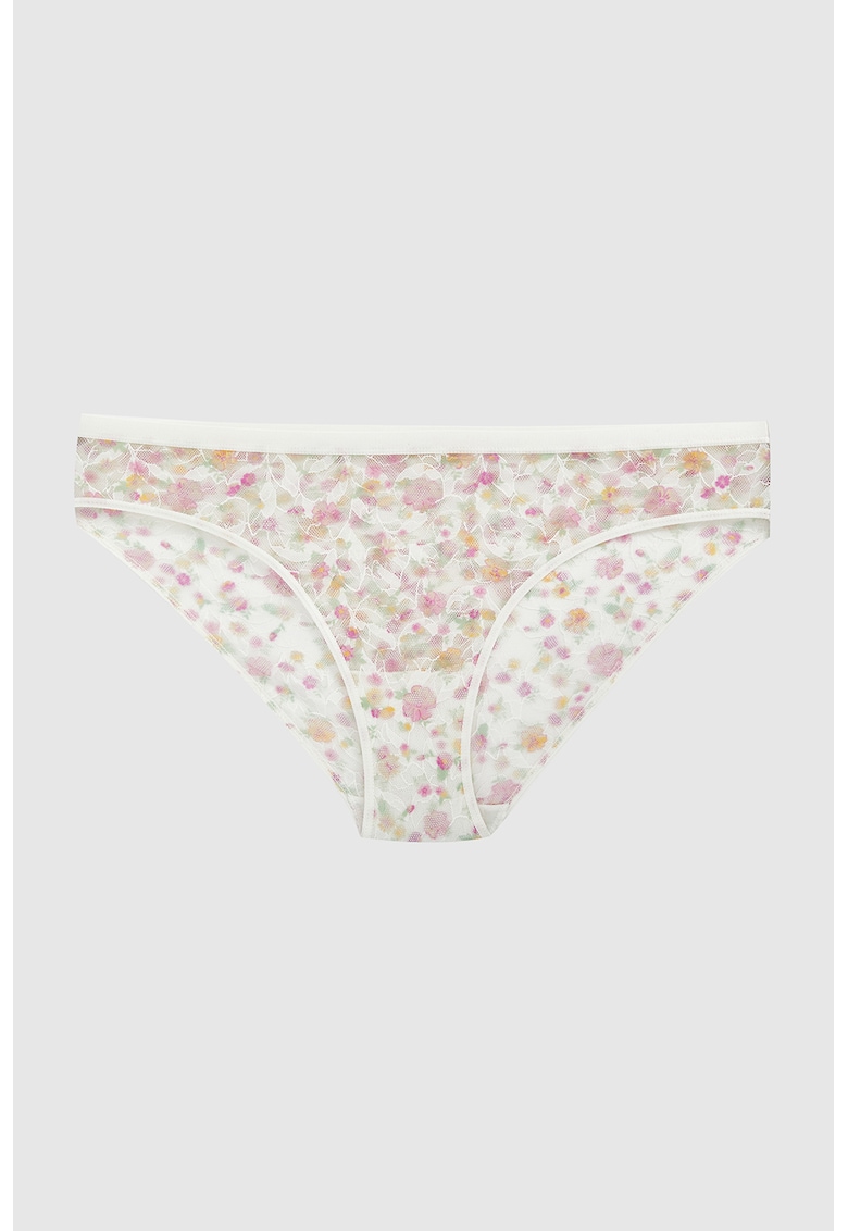 Chiloti din dantela cu model floral - Rosu/Alb