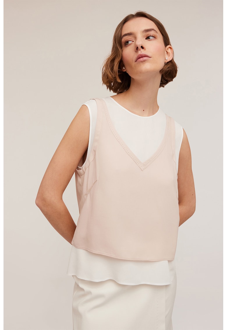 Bluza fara maneci cu model 2 in 1 - Alb murdar/Crem