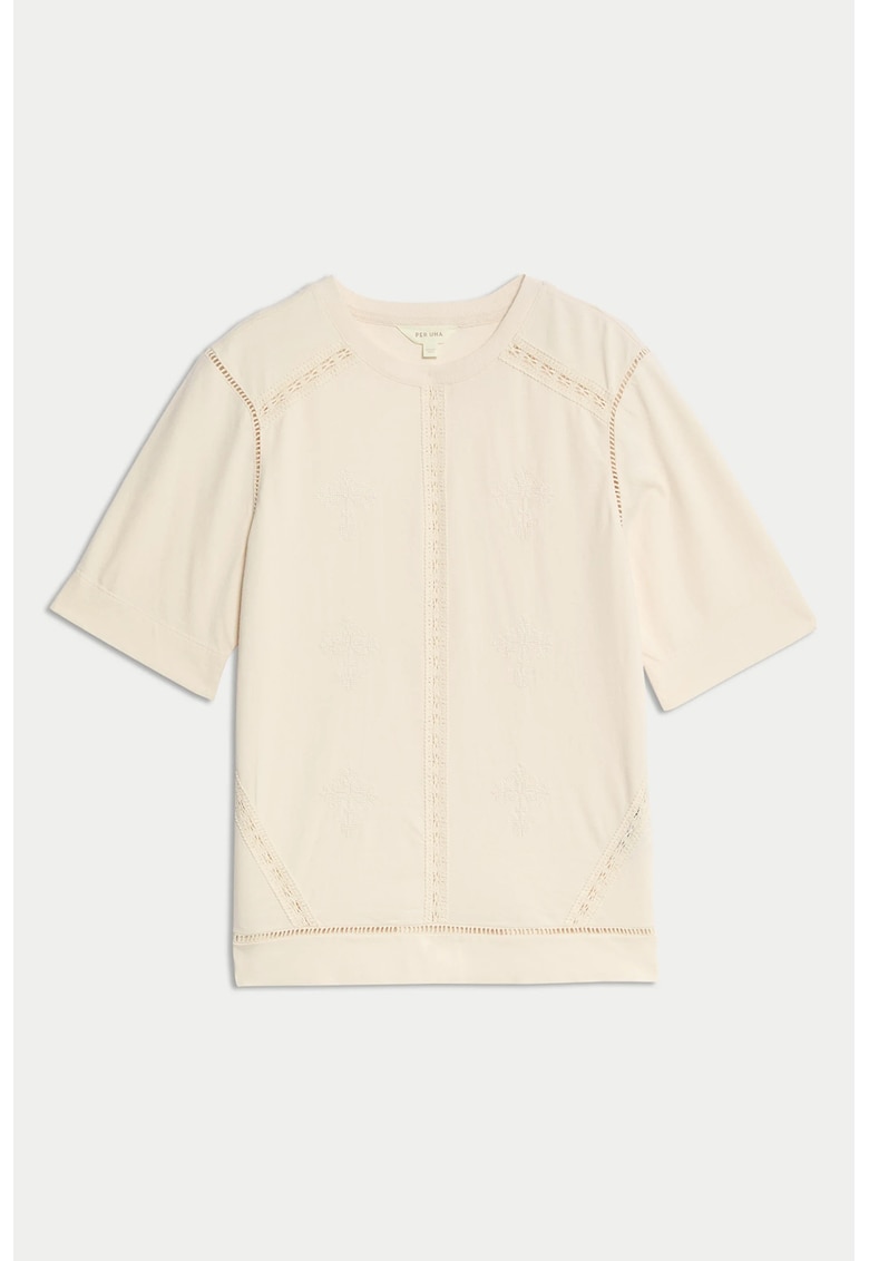 Tricou cu decolteu rotund - Bej deschis