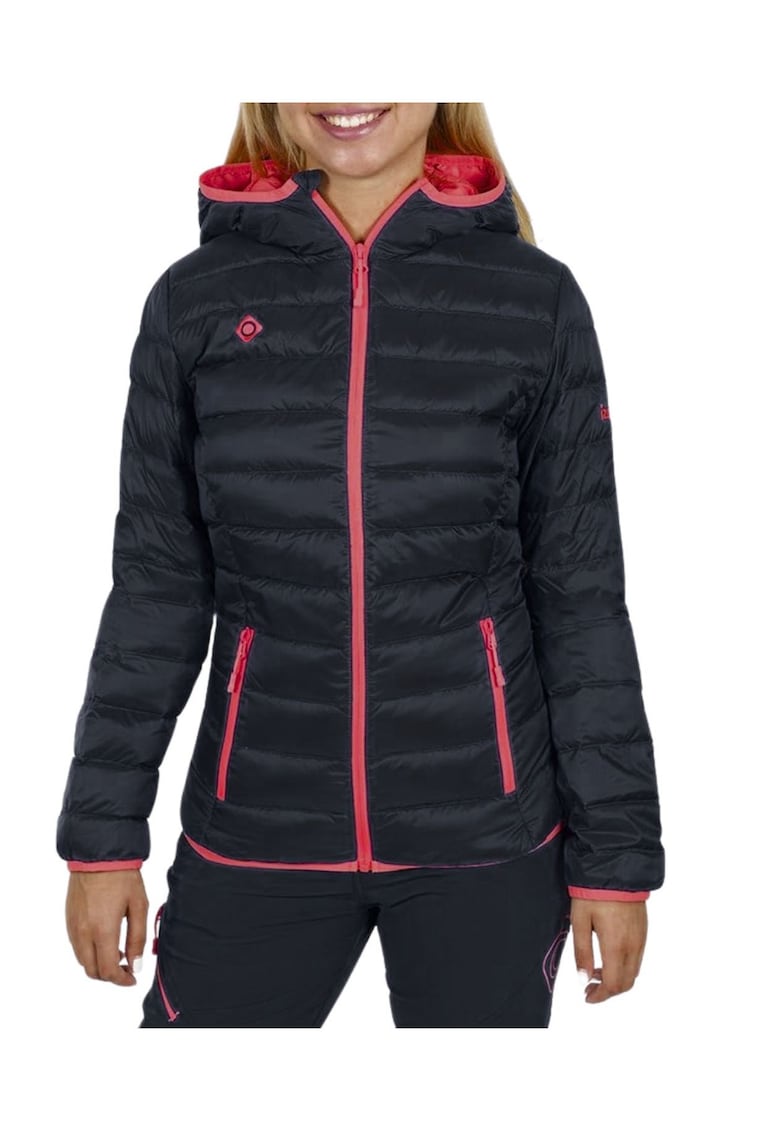 Jacheta matlasata neagra - 100% nailon - pentru femei - cu gluga si buzunare cu fermoar