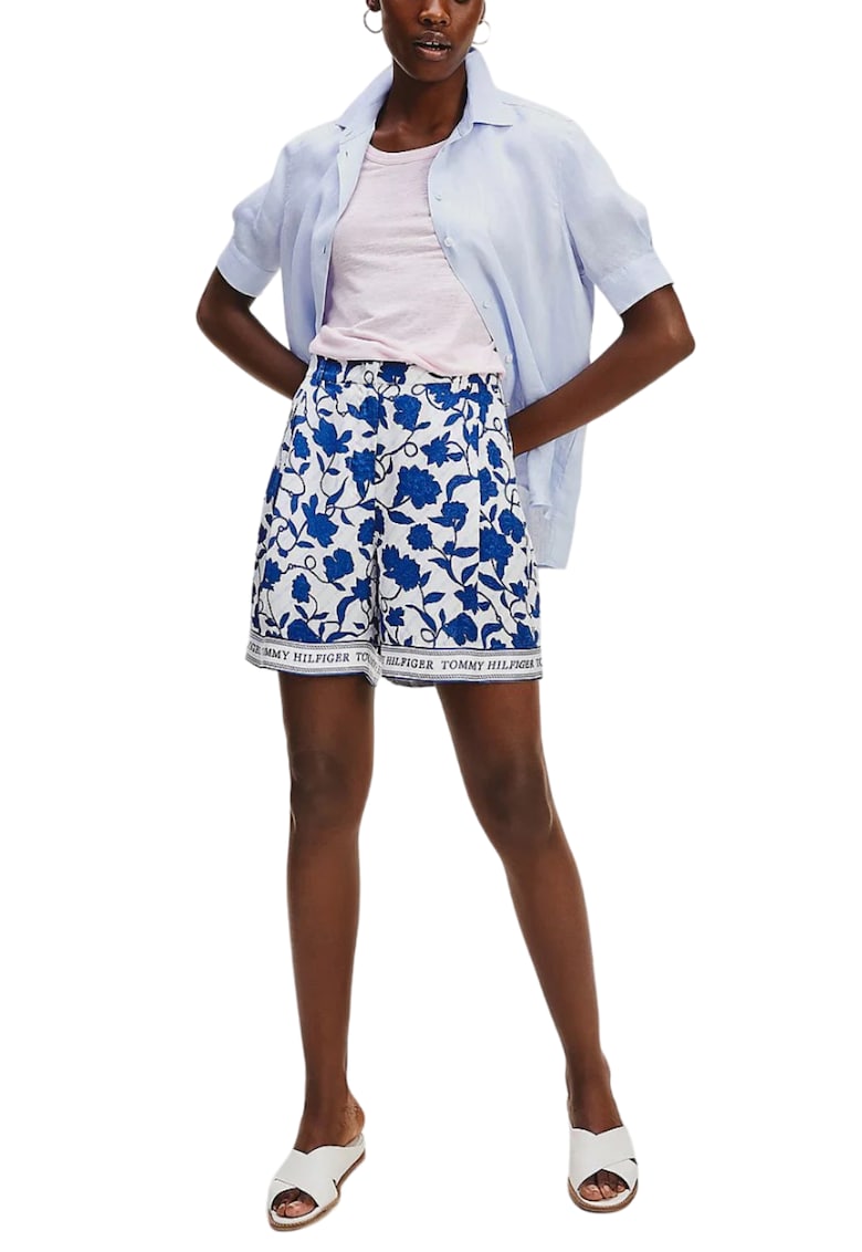 Pantaloni scurti cu model floral si logo - Pantaloni scurti cu model floral si logo -