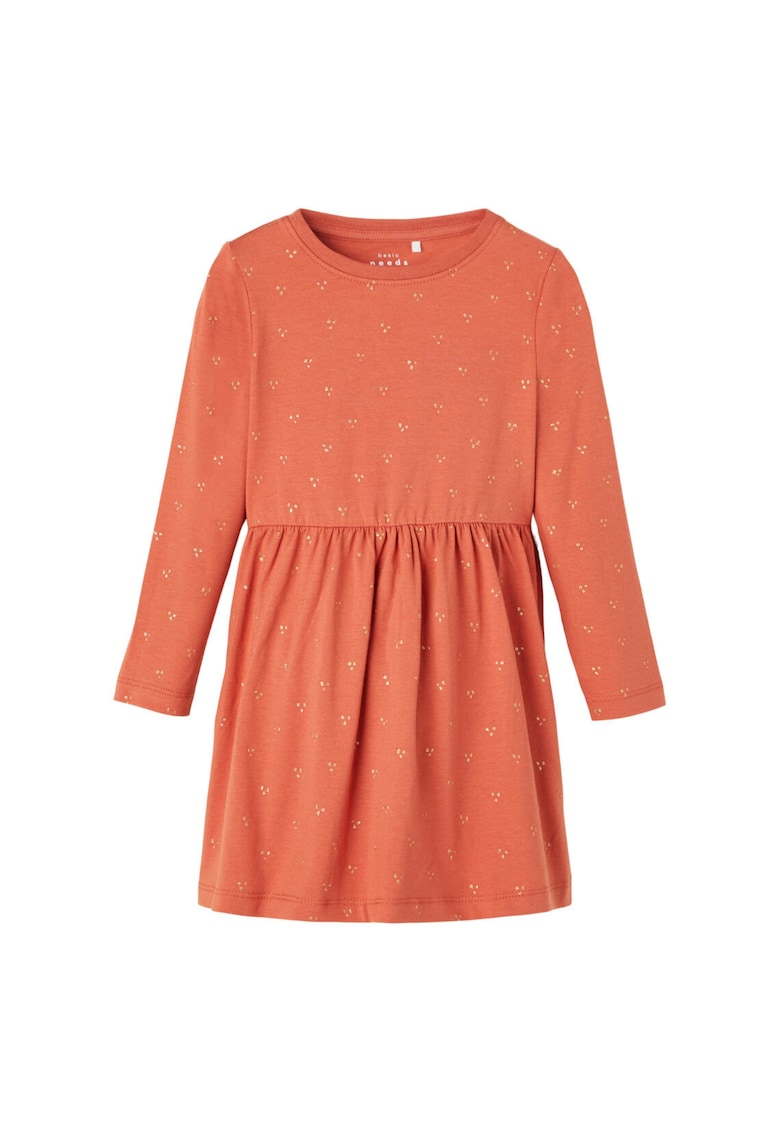 Rochie fete maneci lungi - maro - bumbac-elastan