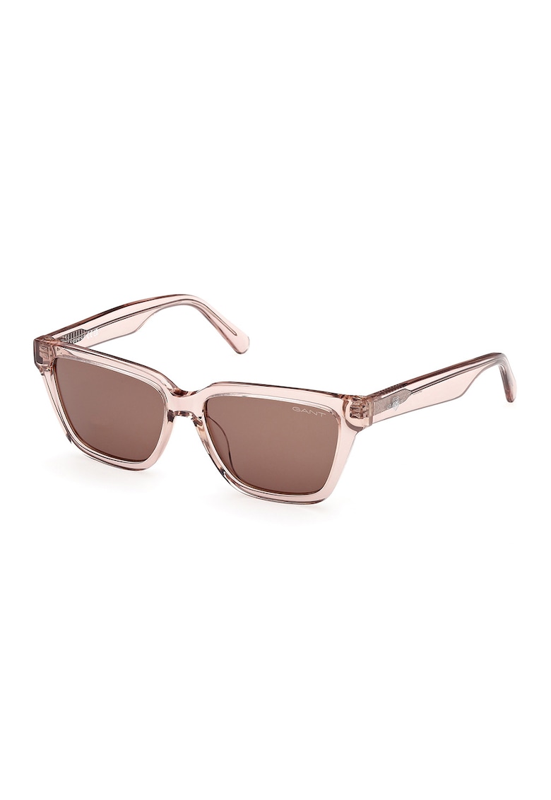 Ochelari de soare patrati cu logo - Roz somon/Transparent