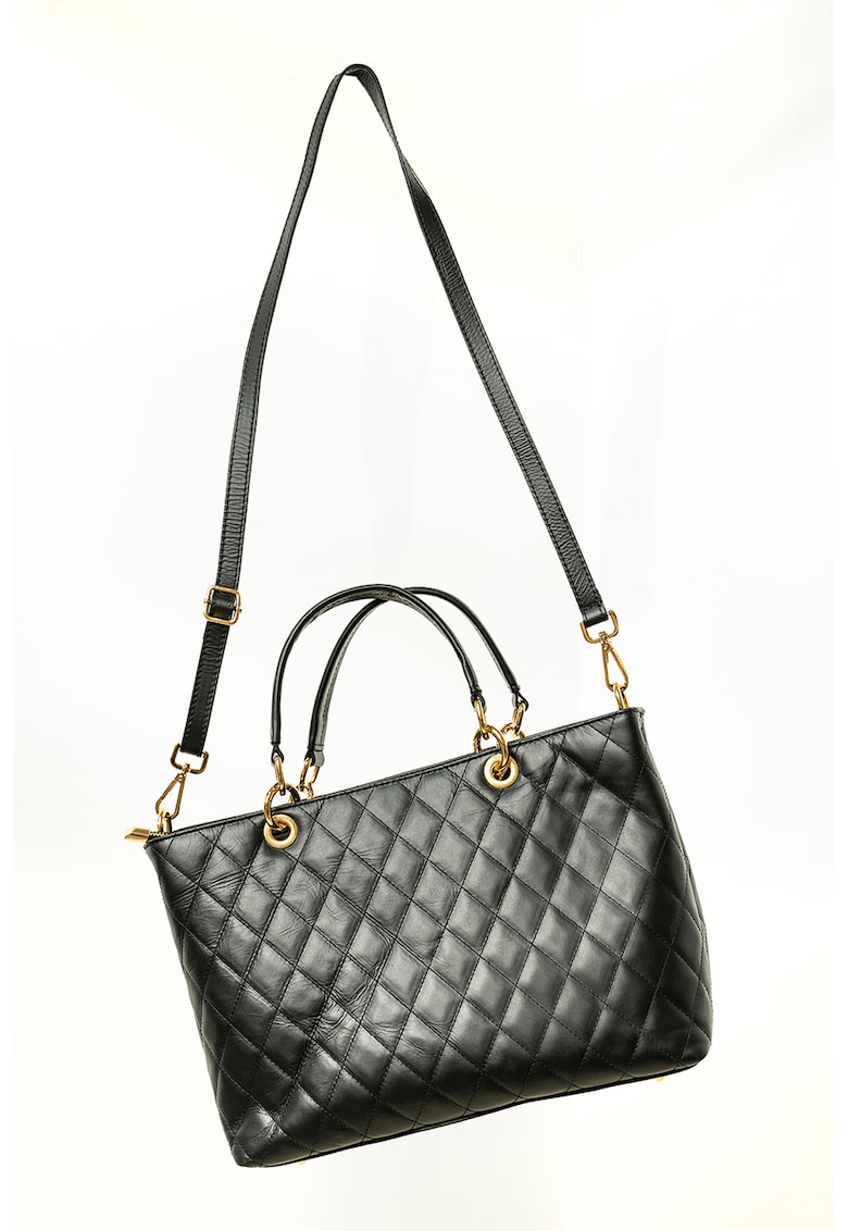 Geanta de piele cu bareta de umar si aspect matlasat