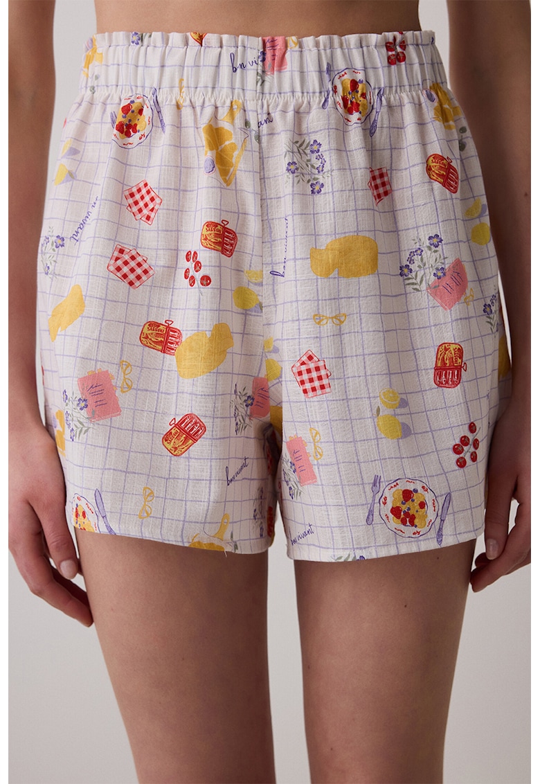 Pijama cu pantaloni scurti din bumbac si imprimeu grafic