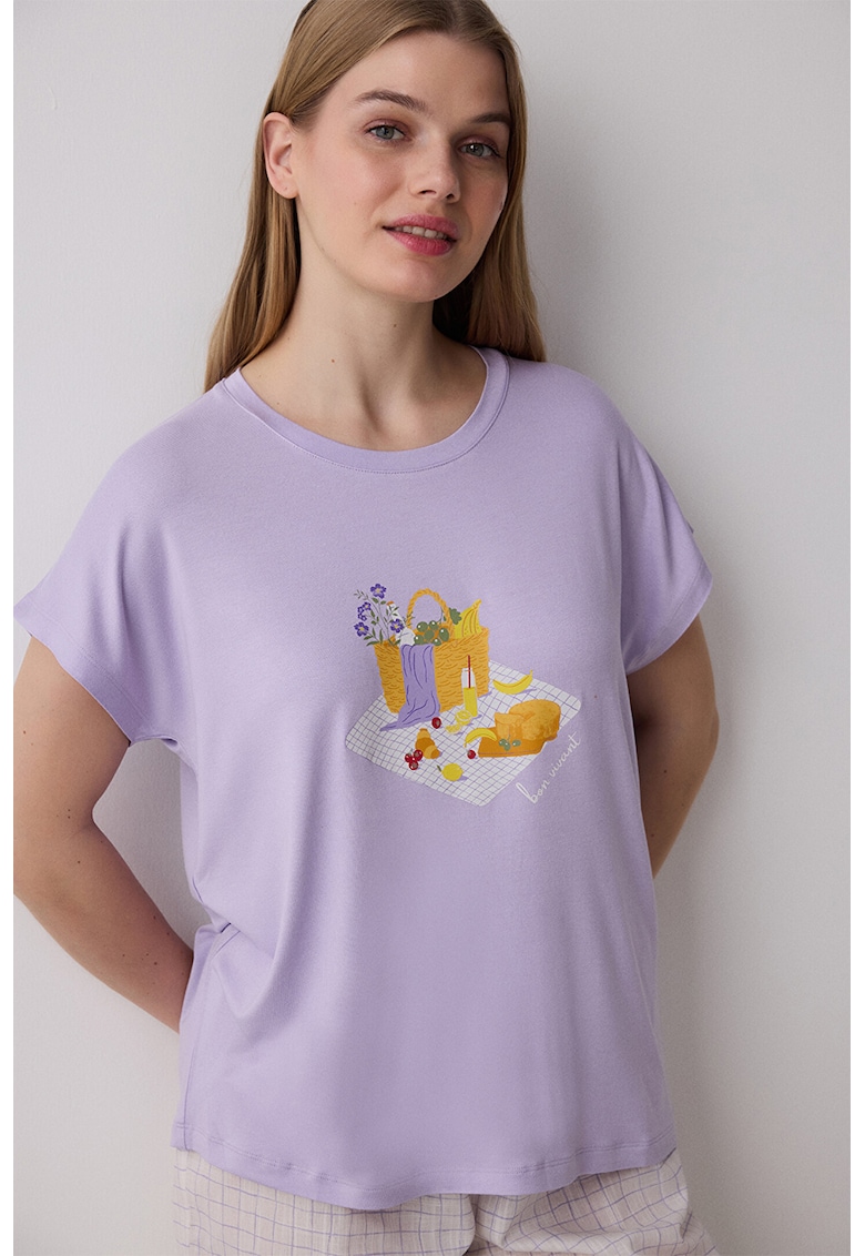 Tricou de pijama cu imprimeu grafic