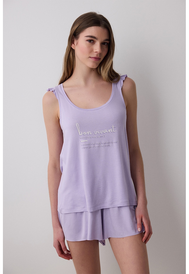 Pijama cu imprimeu text - fara maneci