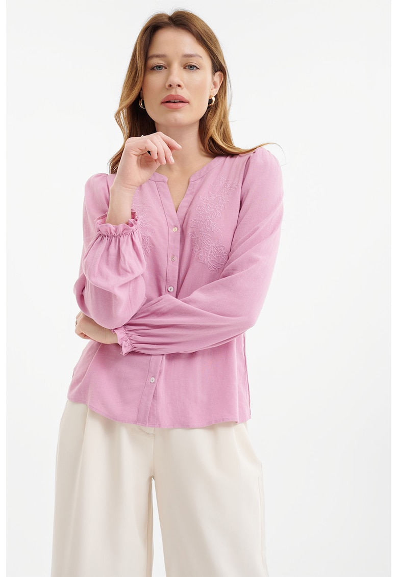 Camasa din amestec de in cu broderie