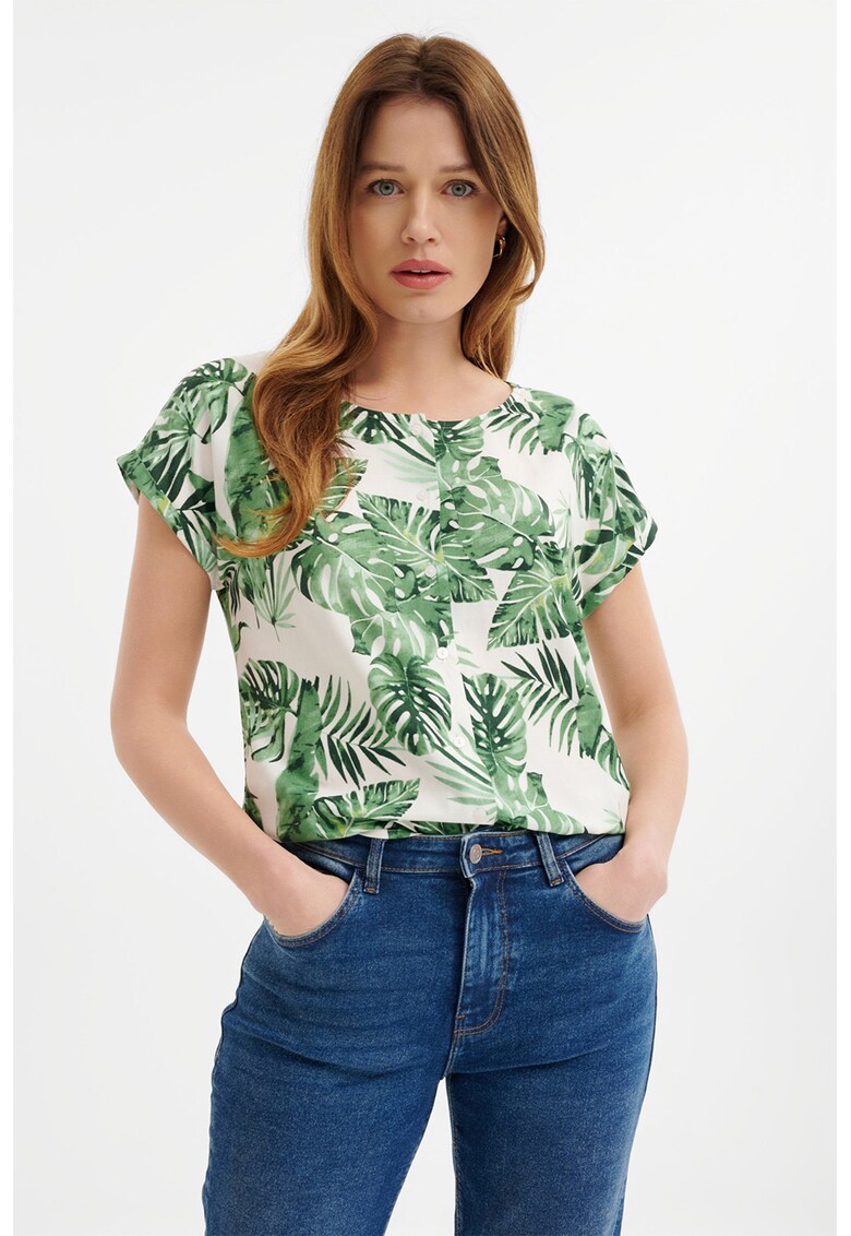 Camasa cu model si maneci scurte - Verde/Alb murdar