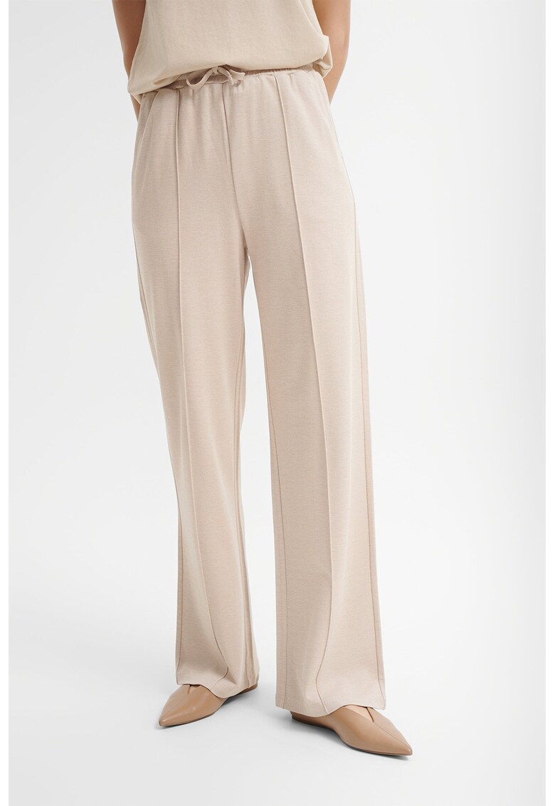 Pantaloni cu croiala ampla si talie inalta - Bej