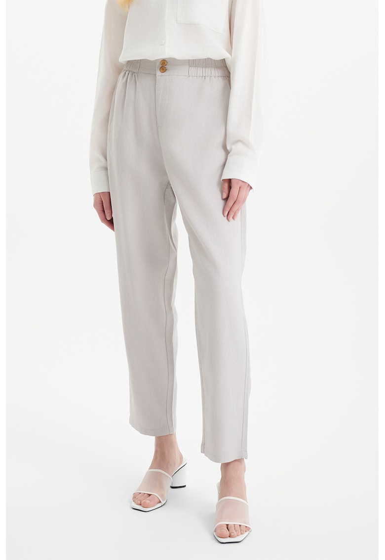 Pantaloni din amestec de in cu talie inalta