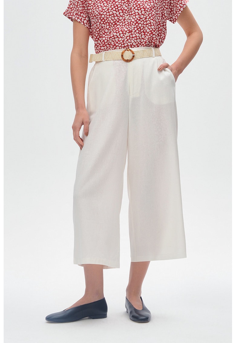 Pantaloni culotte din amestec de in cu curea