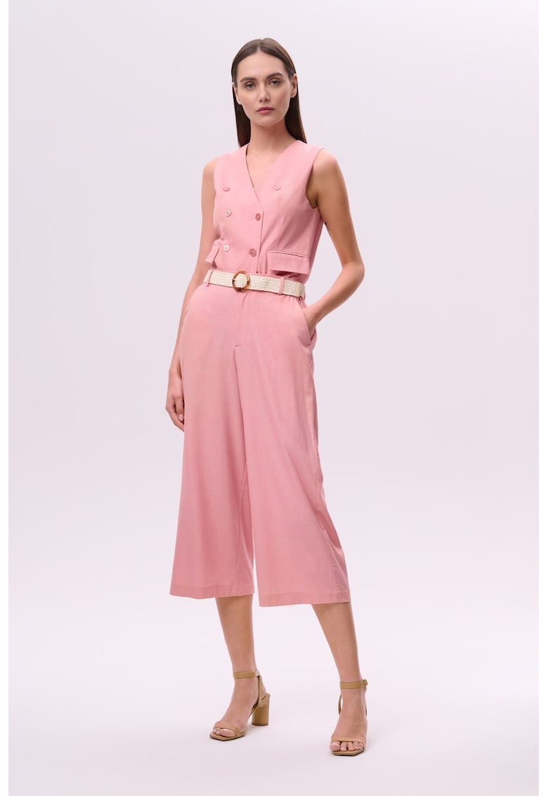 Pantaloni culotte din amestec de in cu curea