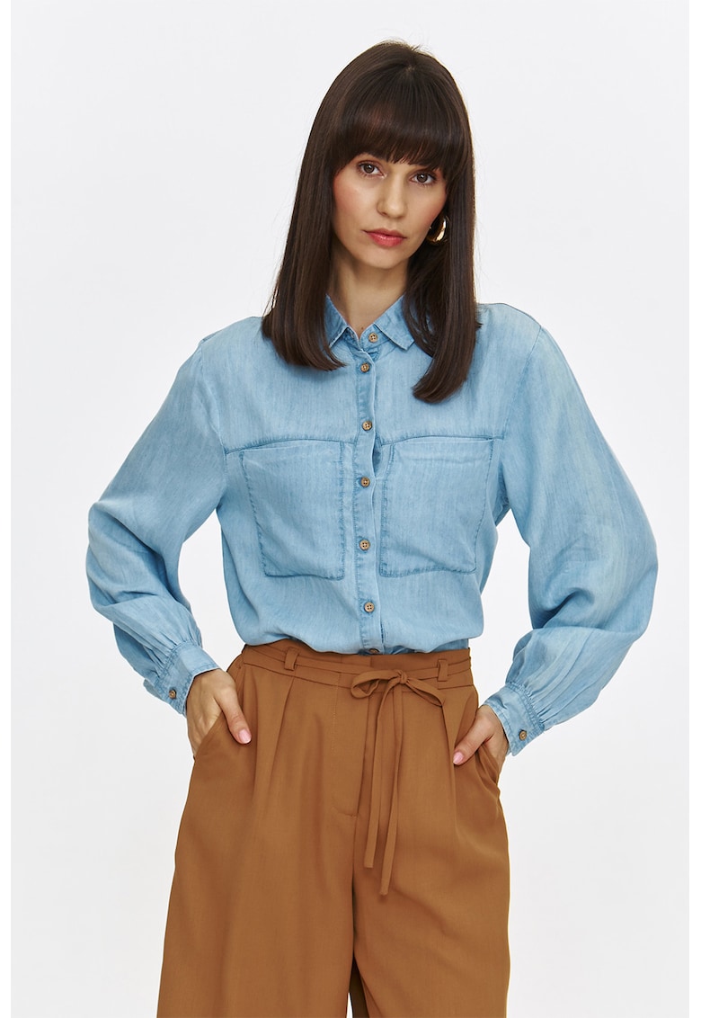 Camasa din material chambray cu buzunare pe piept