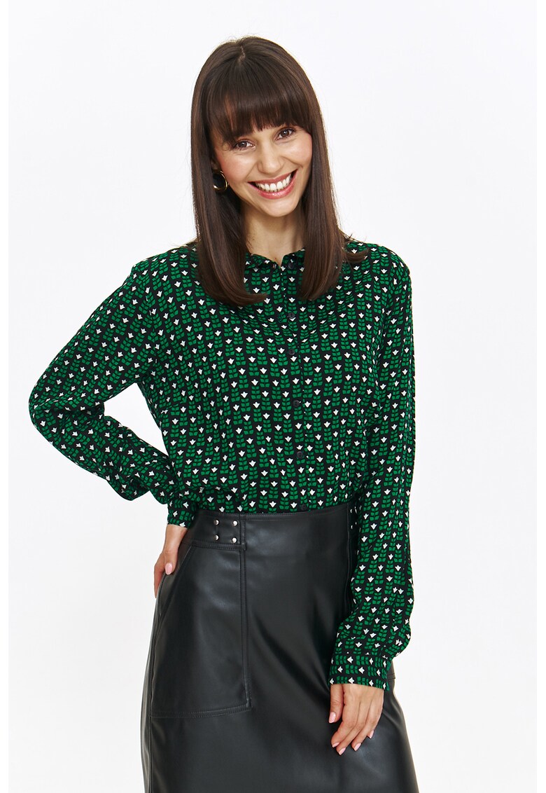 Camasa cu model grafic - Alb/Verde/Negru