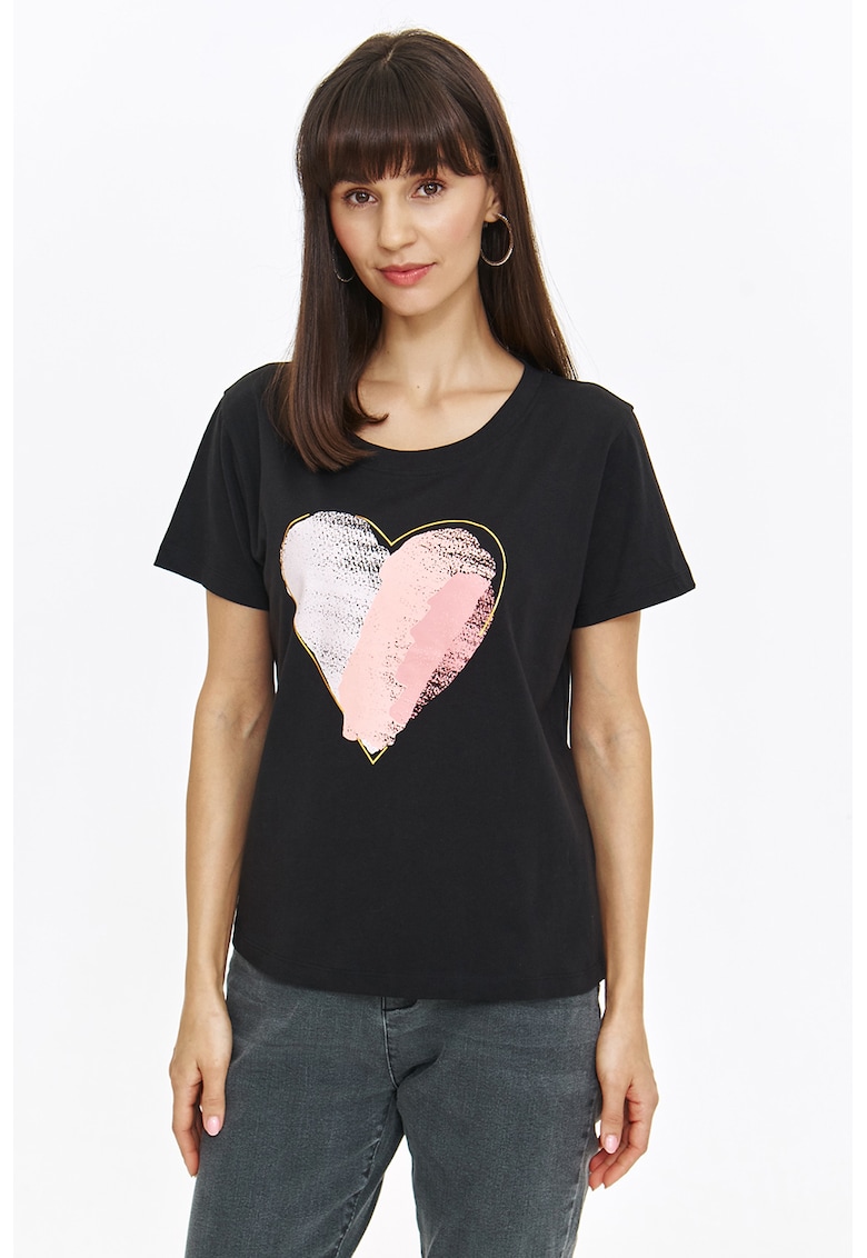 Tricou de bumbac cu imprimeu cu inimi