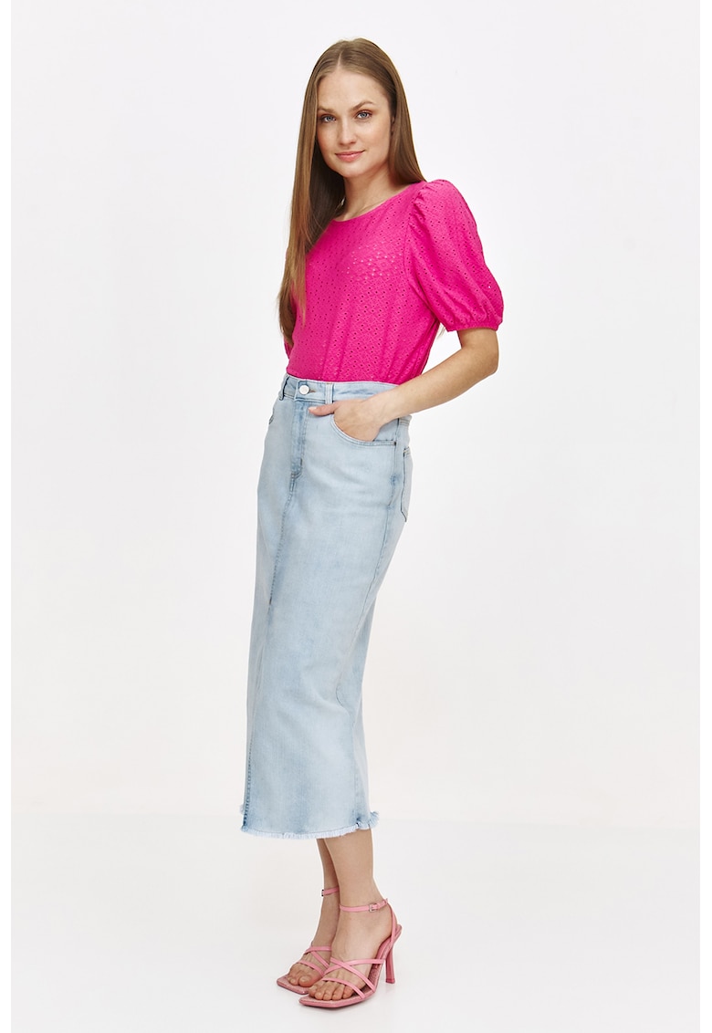 Bluza cu decolteu rotund si perforatii - Fucsia