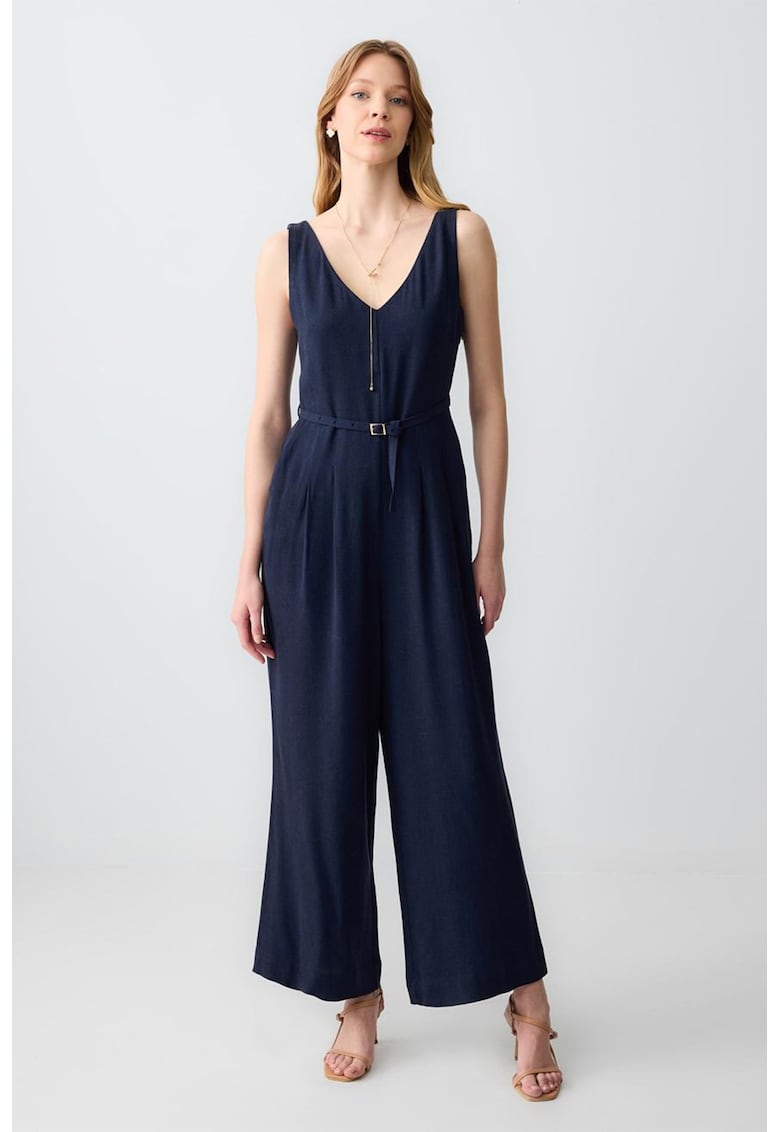 Salopeta din amestec de bumbac si in cu decolteu in V