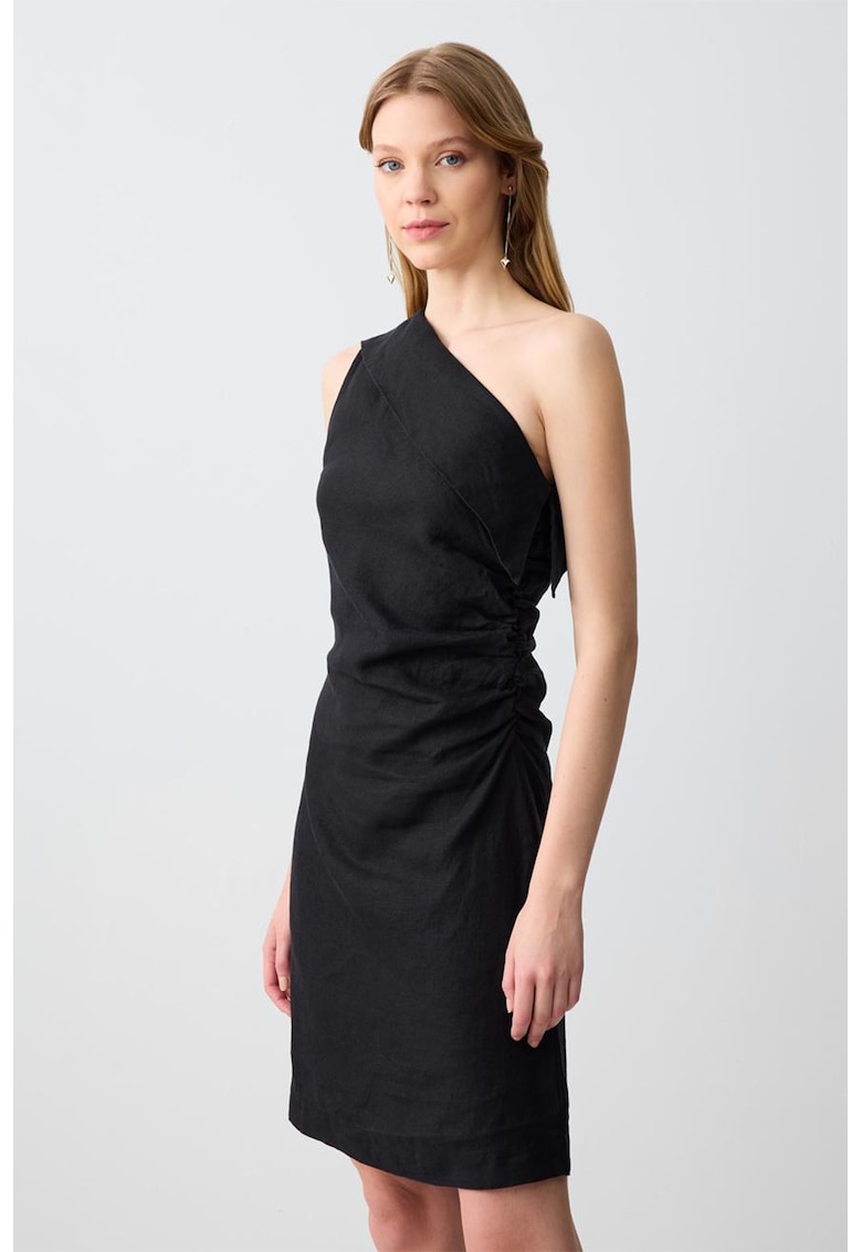 Rochie slim-fit din in cu decolteu pe un umar